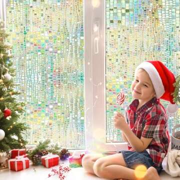 Windimiley Window Privacy Film 3D Rainbow Static Clings Bathroom Stained Glass Decorative Window Sti...