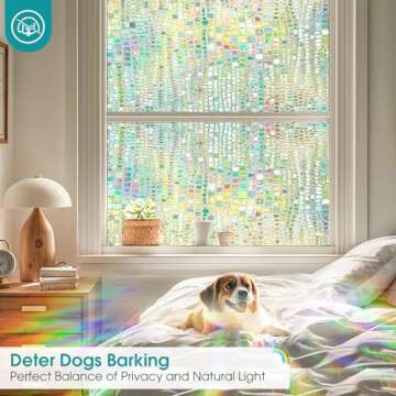 Windimiley Window Privacy Film 3D Rainbow Static Clings Bathroom Stained Glass Decorative Window Sticker Prism Holographic Window Decals Sun Blocking Non-Adhesive Door Covering,17.5x78.7In, Pure