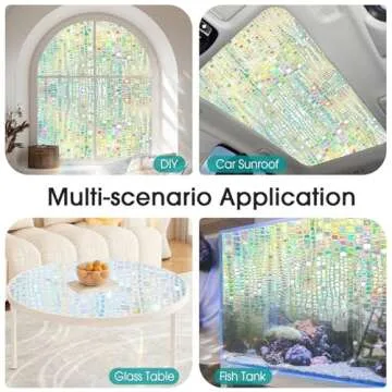 Windimiley Window Privacy Film 3D Rainbow Static Clings Bathroom Stained Glass Decorative Window Sticker Prism Holographic Window Decals Sun Blocking Non-Adhesive Door Covering,17.5x78.7In, Pure