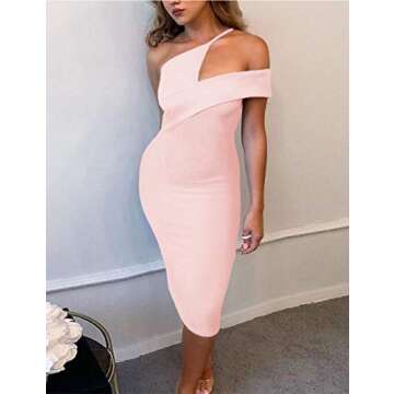 UONBOX Women's Cut Out One Shoulder Sleeveless Split Club Party Fashion Bandage Dress (S, Apricot)