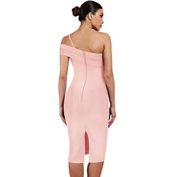 UONBOX Women's Cut Out One Shoulder Sleeveless Split Club Party Fashion Bandage Dress (S, Apricot)