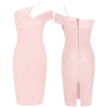 UONBOX Women's Cut Out One Shoulder Sleeveless Split Club Party Fashion Bandage Dress (S, Apricot)