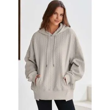 AlvaQ Oversized Sweatshirt for Women 2024 Hoodies Fall Clothes Long Sleeve Drop Shoulder Patchwork Ribbed Hem Hooded Pullover Tops Khaki Large