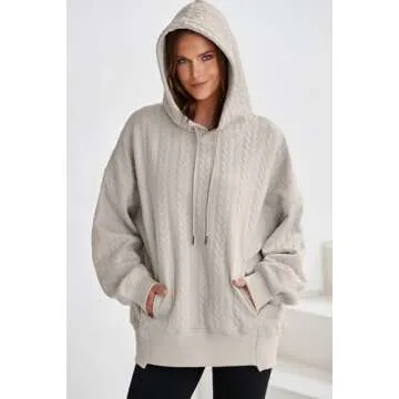 AlvaQ Oversized Sweatshirt for Women 2024 Hoodies Fall Clothes Long Sleeve Drop Shoulder Patchwork Ribbed Hem Hooded Pullover Tops Khaki Large