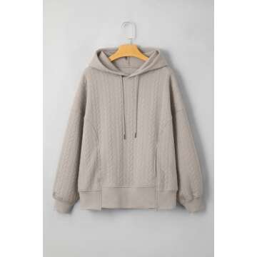 AlvaQ Oversized Sweatshirt for Women 2024 Hoodies Fall Clothes Long Sleeve Drop Shoulder Patchwork Ribbed Hem Hooded Pullover Tops Khaki Large