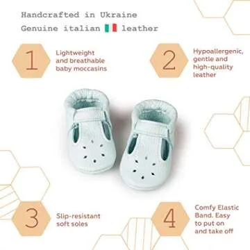 LittleBeMocs T-Strap Baby Moccasins (Italian Leather) Soft Sole Shoes for Boys and Girls | Infants, ...