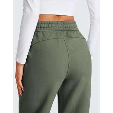 CRZ YOGA Cotton Fleece Lined Sweatpants Women 30" Straight Leg Casual Lounge Sweat Pants for Women Light Army Green Small