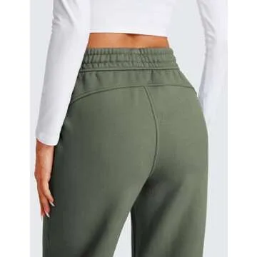 CRZ YOGA Cotton Fleece Lined Sweatpants Women 30" Straight Leg Casual Lounge Sweat Pants for Women Light Army Green Small
