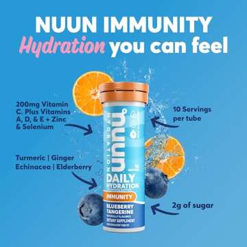 Nuun Hydration Immunity Electrolyte Tablets With 200mg Vitamin C, Blueberry Tangerine + Orange Citrus Flavors, 5 Essential Electrolytes for Hydration, Vegan, Non-GMO, 4 Pack (40 Servings)