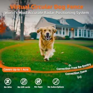 PETHEY Wireless Fence For Dogs, Dog Training, Forbidden Zone, 3-in-1 Precise Radar Wireless Fence System Up to 1 Acre, Real-Time Distance Monitoring, Indoors & Outdoors, Medium to Large Dogs 20-110lbs
