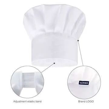 ESHATO Kids Chef Hat, Poly-Cotton Kitchen Cooking Cap for Aged 6-12 White