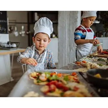 ESHATO Kids Chef Hat, Poly-Cotton Kitchen Cooking Cap for Aged 6-12 White
