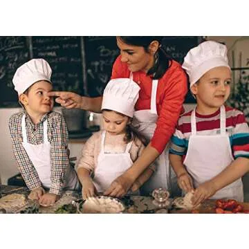 ESHATO Kids Chef Hat, Poly-Cotton Kitchen Cooking Cap for Aged 6-12 White
