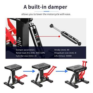 RUTU Hydraulic Motorcycle Lift Stand – Heavy-Duty Steel Maintenance Hoist Jack for Dirt Bike, Snow...