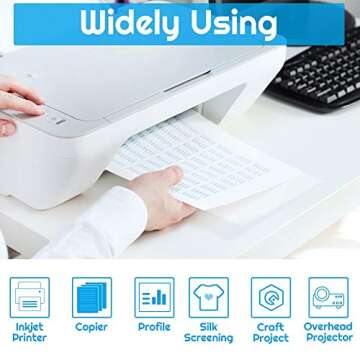 Inkjet Transparency Paper Sheets, Anezus 50 Pack Printable Transparent Film Quick Dry Clear 8.5 x 11 Inches Transparencies Clear Paper for Inkjet Printer Screen Print