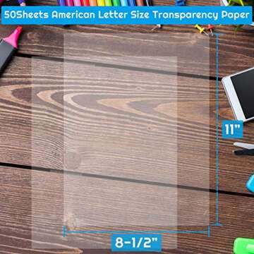 Inkjet Transparency Paper Sheets, Anezus 50 Pack Printable Transparent Film Quick Dry Clear 8.5 x 11 Inches Transparencies Clear Paper for Inkjet Printer Screen Print