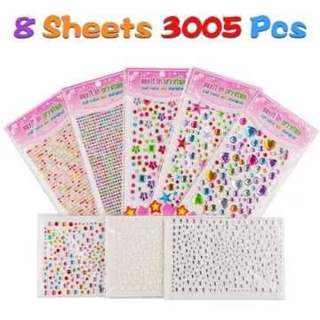 Gem Stickers, 3005 Pcs Rhinestone Stickers, Jewel Stickers Self Adhesive, Bling Acrylic Gems for Crafts, Stick on Gems & Pearls for Makeup, DIY, Eye, Nail, Muti Colors, Shapes, Sizes