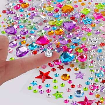 Gem Stickers, 3005 Pcs Rhinestone Stickers, Jewel Stickers Self Adhesive, Bling Acrylic Gems for Crafts, Stick on Gems & Pearls for Makeup, DIY, Eye, Nail, Muti Colors, Shapes, Sizes