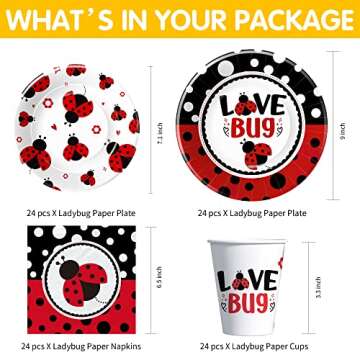 Xigejob Ladybug Birthday Party Supplies - Ladybug Party Decorations Tableware For Girls Birthday, Dinner Plate, Dessert Plate, Cup, Napkin, Lady Bug Theme Baby Shower Decorations Dinnerware | Serve 24