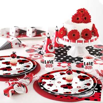 Xigejob Ladybug Birthday Party Supplies - Ladybug Party Decorations Tableware For Girls Birthday, Dinner Plate, Dessert Plate, Cup, Napkin, Lady Bug Theme Baby Shower Decorations Dinnerware | Serve 24