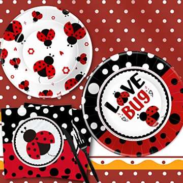 Xigejob Ladybug Birthday Party Supplies - Ladybug Party Decorations Tableware For Girls Birthday, Dinner Plate, Dessert Plate, Cup, Napkin, Lady Bug Theme Baby Shower Decorations Dinnerware | Serve 24