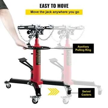 VEVOR Transmission Jack,3/5 Ton/1322 lbs Capacity Hydraulic Telescopic Transmission Jack, 2-Stage Transmission Jack Stand with Foot Pedal, 360° Swivel Wheel, Garage/Shop Lift Hoist, Red
