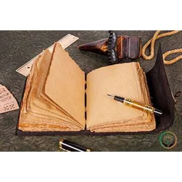 Vintage Leather Journal Semi Precious Witch Stone Triple Moon Design-Lock Closure, 200 Antique Deckle Edge Blank Paper-Book of Shadows, Grimoire Journal, Witch Journal for Men and Women (7x5 Inch, Black)