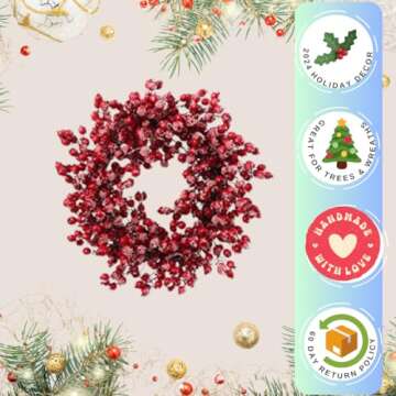 Larksilk 22" Red Frosted Berry Wreath - 22-Inch Iced Hawthorn Twig Berries Holiday Decorative Winter...