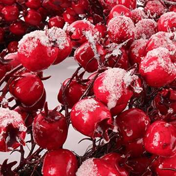 Larksilk 22" Red Frosted Berry Wreath - 22-Inch Iced Hawthorn Twig Berries Holiday Decorative Winter Large Christmas Berry Wreaths for Front Door, Fireplace, Mantel, Xmas Décor - Xmas Berry Wreath