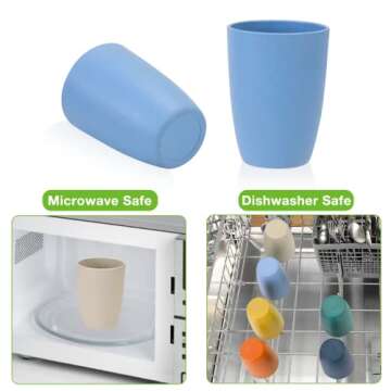 Mfacoy Wheat Straw Cups Set of 6, 12 oz Unbreakable Drinking Cups, Reusable Cups, Stackable Tumbler Cups, Colourful Water Cup Set for Kitchen, BPA Free, Dishwasher & Microwave Safe, Cups with 6 Colors