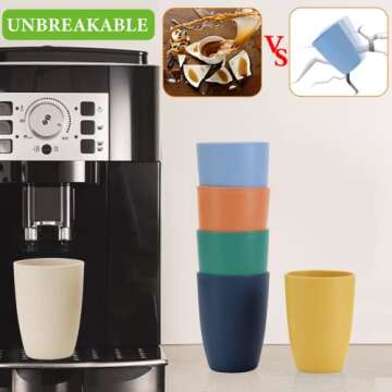 Mfacoy Wheat Straw Cups Set of 6, 12 oz Unbreakable Drinking Cups, Reusable Cups, Stackable Tumbler Cups, Colourful Water Cup Set for Kitchen, BPA Free, Dishwasher & Microwave Safe, Cups with 6 Colors