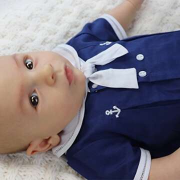 Petit Ami Baby Boys' Sailor Romper with Embroidered Anchors