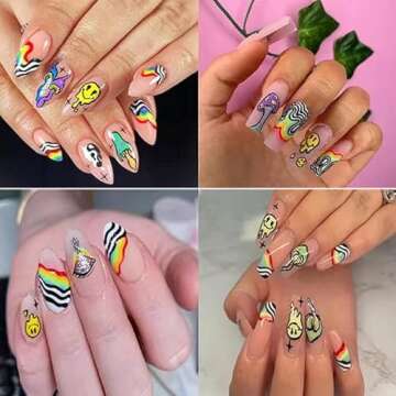 12 Sheets Abstract Smiling Face Evil Eye Nail Art Stickers Water Transfer Nail Decals 3D DIY Nail Designs Nail Decorations for Women,Kids