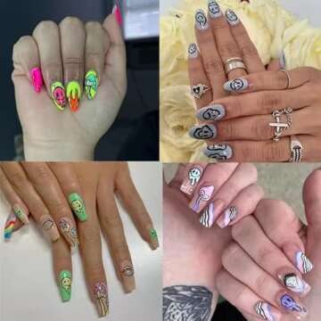 12 Sheets Abstract Smiling Face Evil Eye Nail Art Stickers Water Transfer Nail Decals 3D DIY Nail Designs Nail Decorations for Women,Kids