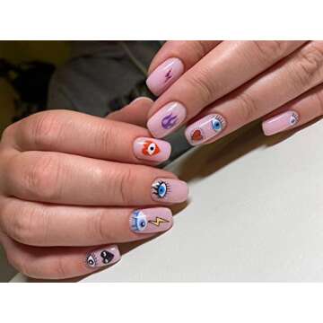 12 Sheets Abstract Smiling Face Evil Eye Nail Art Stickers Water Transfer Nail Decals 3D DIY Nail Designs Nail Decorations for Women,Kids