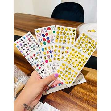 12 Sheets Abstract Smiling Face Evil Eye Nail Art Stickers Water Transfer Nail Decals 3D DIY Nail Designs Nail Decorations for Women,Kids