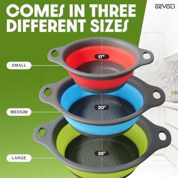 Gevoli Collapsible Colanders with Self-Draining Base for Edge of Sink, Food Strainers (Small/Med/Lar...