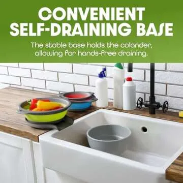 Gevoli Collapsible Colanders with Self-Draining Base for Edge of Sink, Food Strainers (Small/Med/Large), Nested Design for Easy Storage (Red, Blue, Green) (4PC Set)