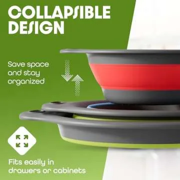 Gevoli Collapsible Colanders with Self-Draining Base for Edge of Sink, Food Strainers (Small/Med/Large), Nested Design for Easy Storage (Red, Blue, Green) (4PC Set)