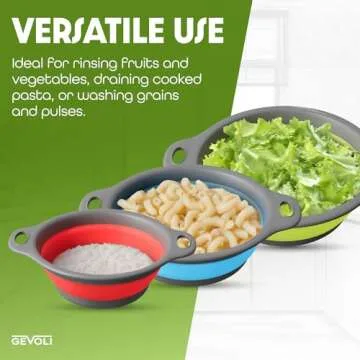Gevoli Collapsible Colanders with Self-Draining Base for Edge of Sink, Food Strainers (Small/Med/Large), Nested Design for Easy Storage (Red, Blue, Green) (4PC Set)