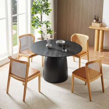 DAWUSMART 47.24" Round Dining Table, Solid Wood Kitchen Table with Drum Roman Columns Leg, Mid Century Modern Dining Room Table Leisure Coffee Table Home Restaurant Furniture (47.24"-Round-Black)