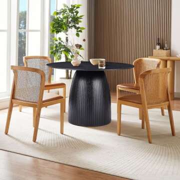 DAWUSMART 47.24" Round Dining Table, Solid Wood Kitchen Table with Drum Roman Columns Leg, Mid Century Modern Dining Room Table Leisure Coffee Table Home Restaurant Furniture (47.24"-Round-Black)