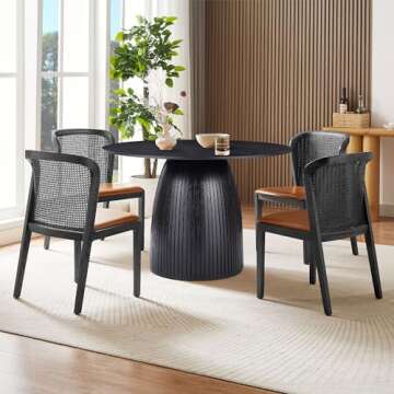 DAWUSMART 47.24" Round Dining Table, Solid Wood Kitchen Table with Drum Roman Columns Leg, Mid Century Modern Dining Room Table Leisure Coffee Table Home Restaurant Furniture (47.24"-Round-Black)