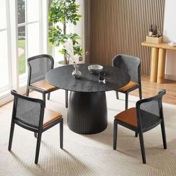 DAWUSMART 47.24" Round Dining Table, Solid Wood Kitchen Table with Drum Roman Columns Leg, Mid Century Modern Dining Room Table Leisure Coffee Table Home Restaurant Furniture (47.24"-Round-Black)