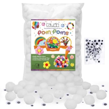 Caydo 300 Pieces 1 Inch White Craft Pom Poms with 100 Pieces Wiggly Eyes for DIY Crafts Creative Cra...