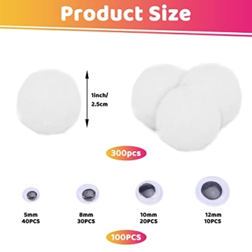 Caydo 300 Craft Pom Poms with Wiggly Eyes for DIY Fun