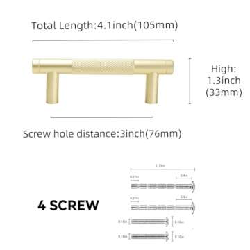 BUKOBYHE Brushed Brass Kitchen Cabinet Handles - 10 Pack of Elegant Drawer Pulls