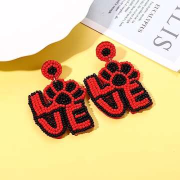 Game Day Earrings Statement Love Paw Beaded Drop Dangle Earrings Handmade Tiger Paw Sports Earrings ...