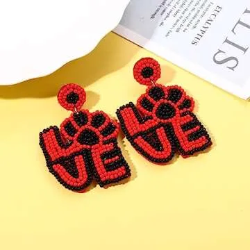 Game Day Earrings Statement Love Paw Beaded Drop Dangle Earrings Handmade Tiger Paw Sports Earrings ...