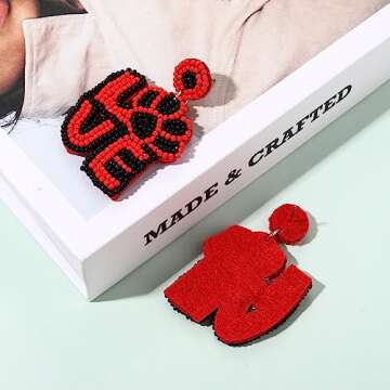 Game Day Earrings Statement Love Paw Beaded Drop Dangle Earrings Handmade Tiger Paw Sports Earrings Football Earrings for Women Fans Holiday Birthday Party Favor Gift